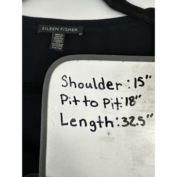 Eileen Fisher Side Slit Tunic Top Size XS Black Viscose Crew Neck Long Sleeve - Picture 7 of 7